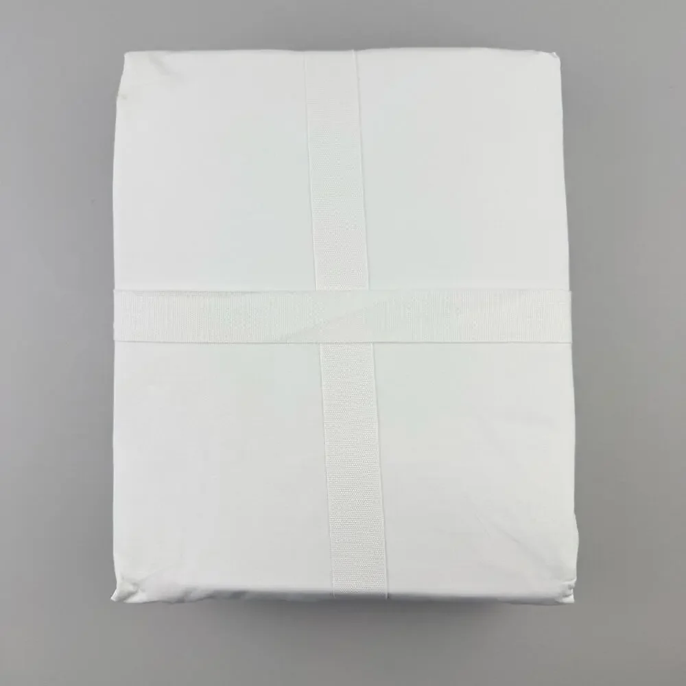 Pottery Barn Morgan Sheet Set QUEEN Organic Percale 400TC White Blue FLAW